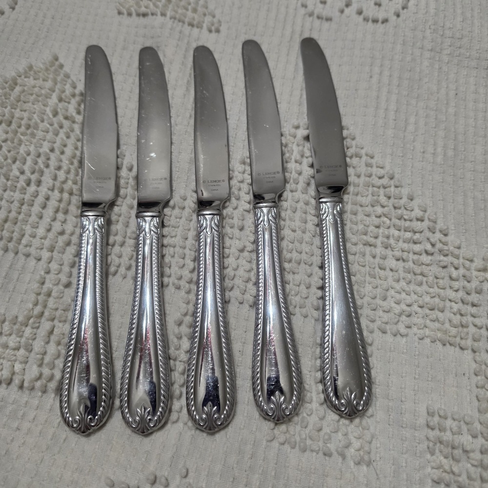 Lenox Tudor Bead Augusta Rope Edge Dinner Knives Retired Flatware 9 1/4" Set 5